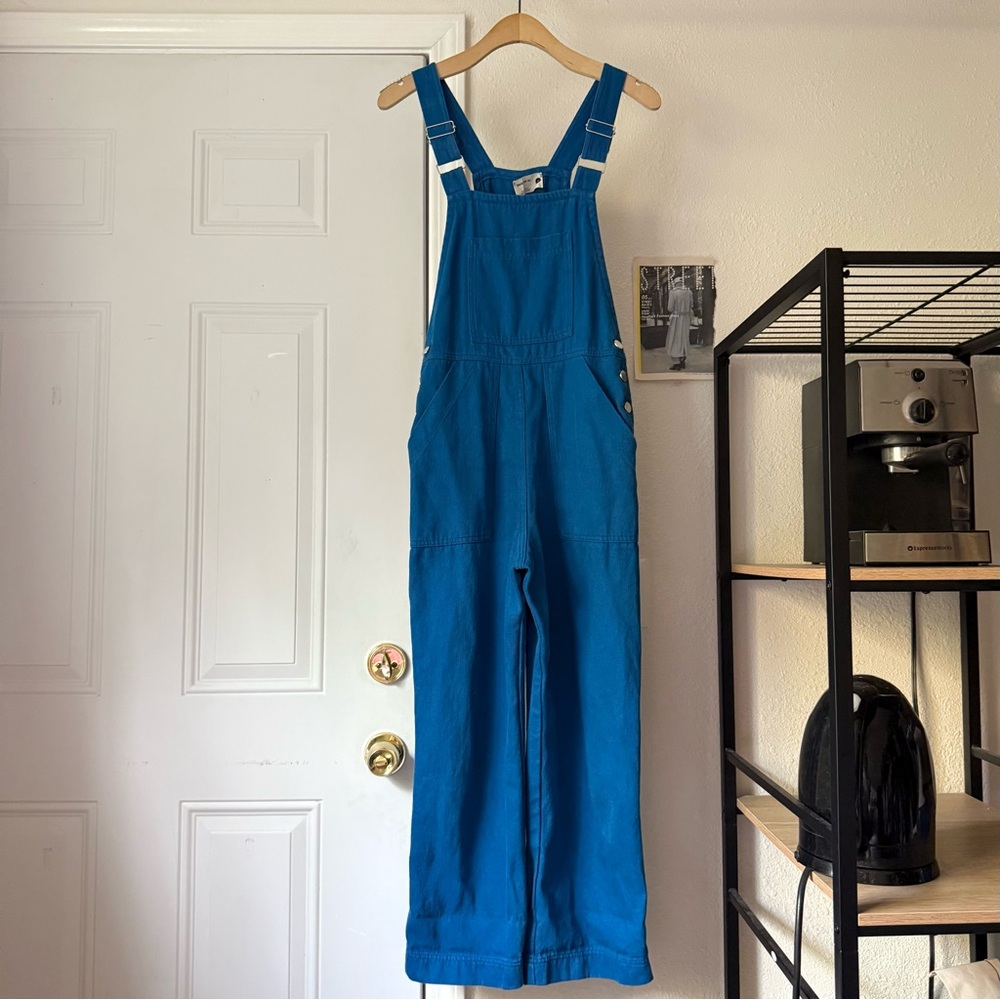BACK BEAT‎ CO. blue denim canvas straight leg cropped overalls jumpsuit